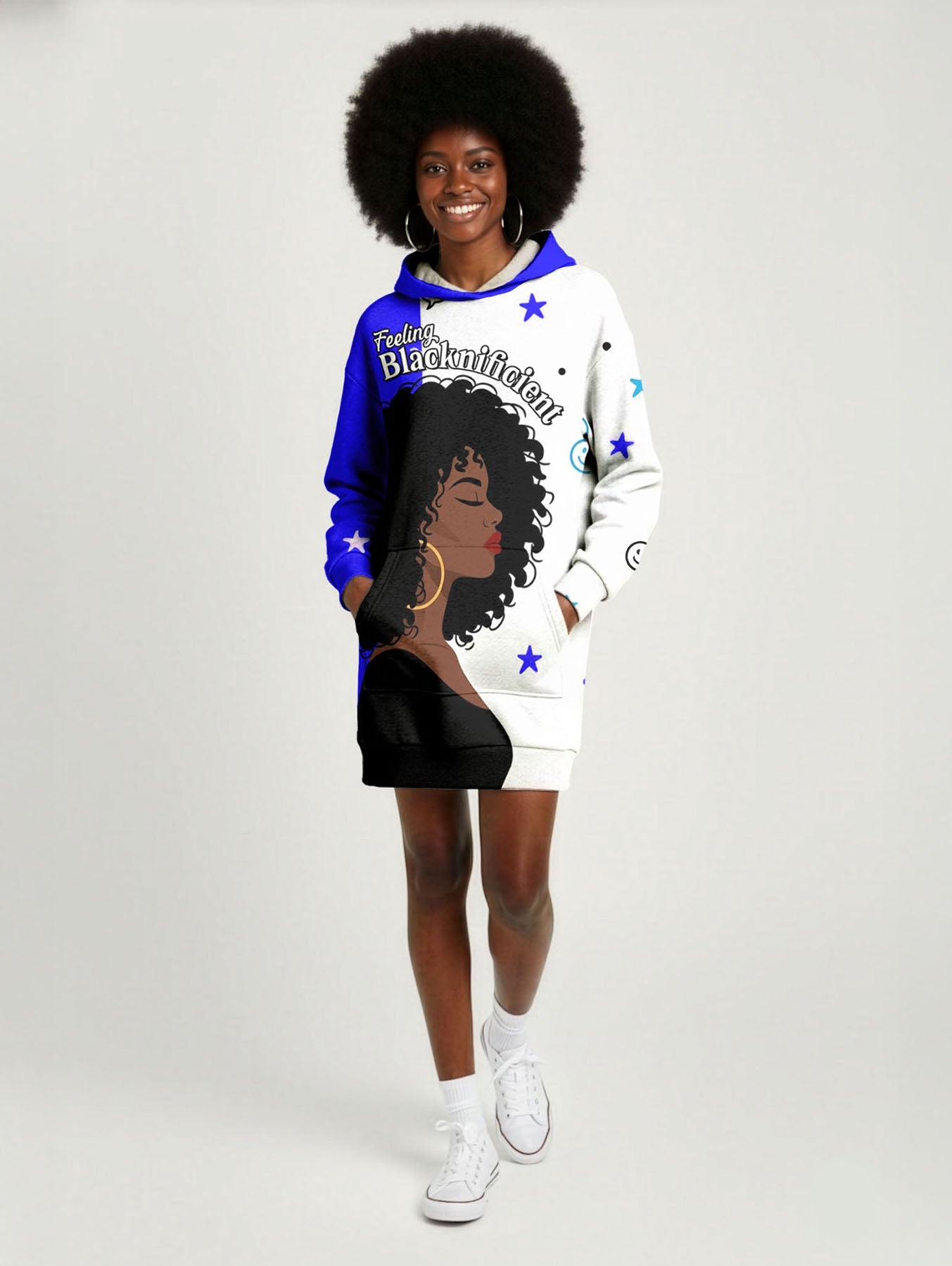 Feeling Blacknificient Blue Hoodie Dress