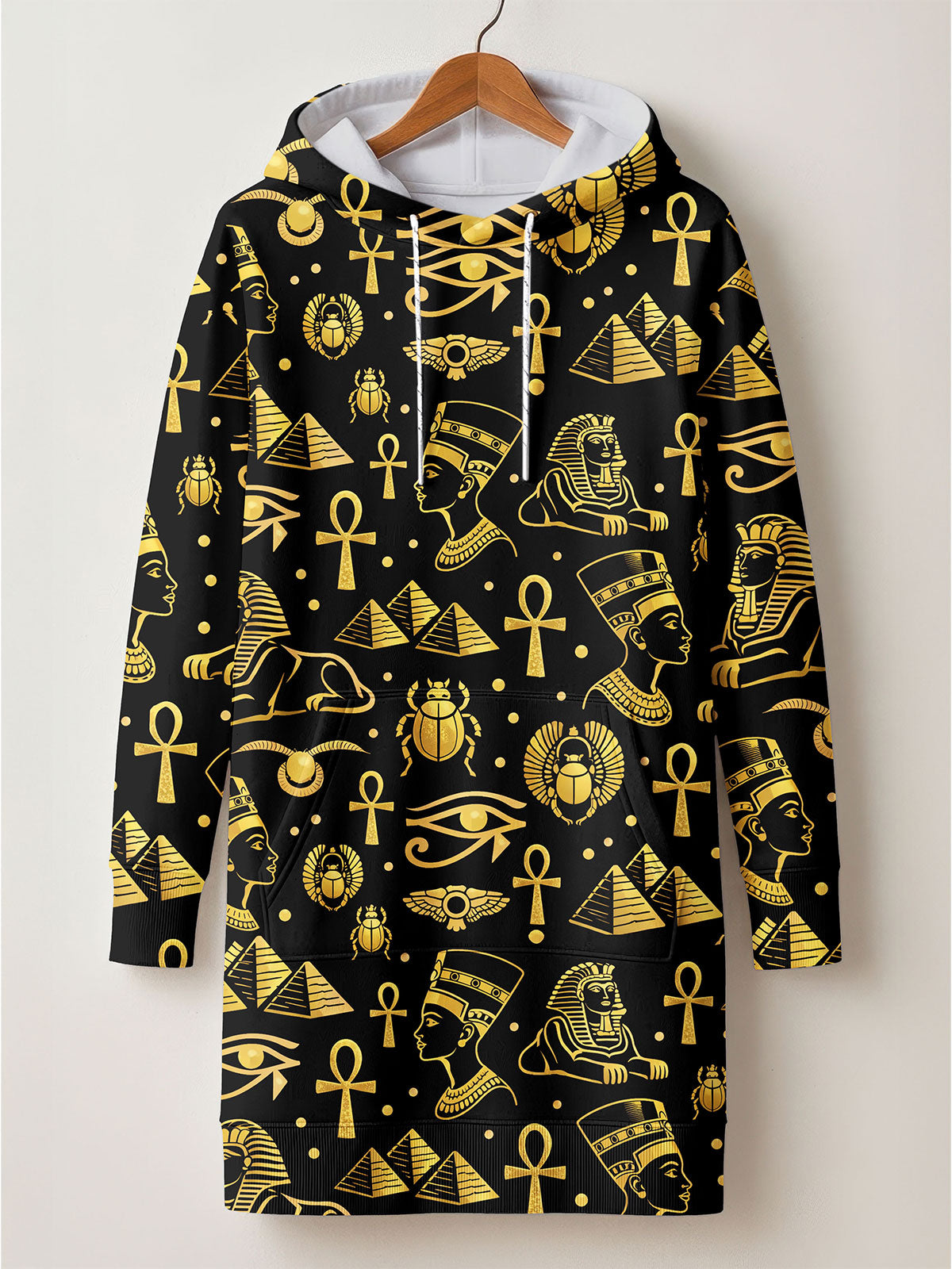 "Nefertiti" Black Gold Hoodie Dress