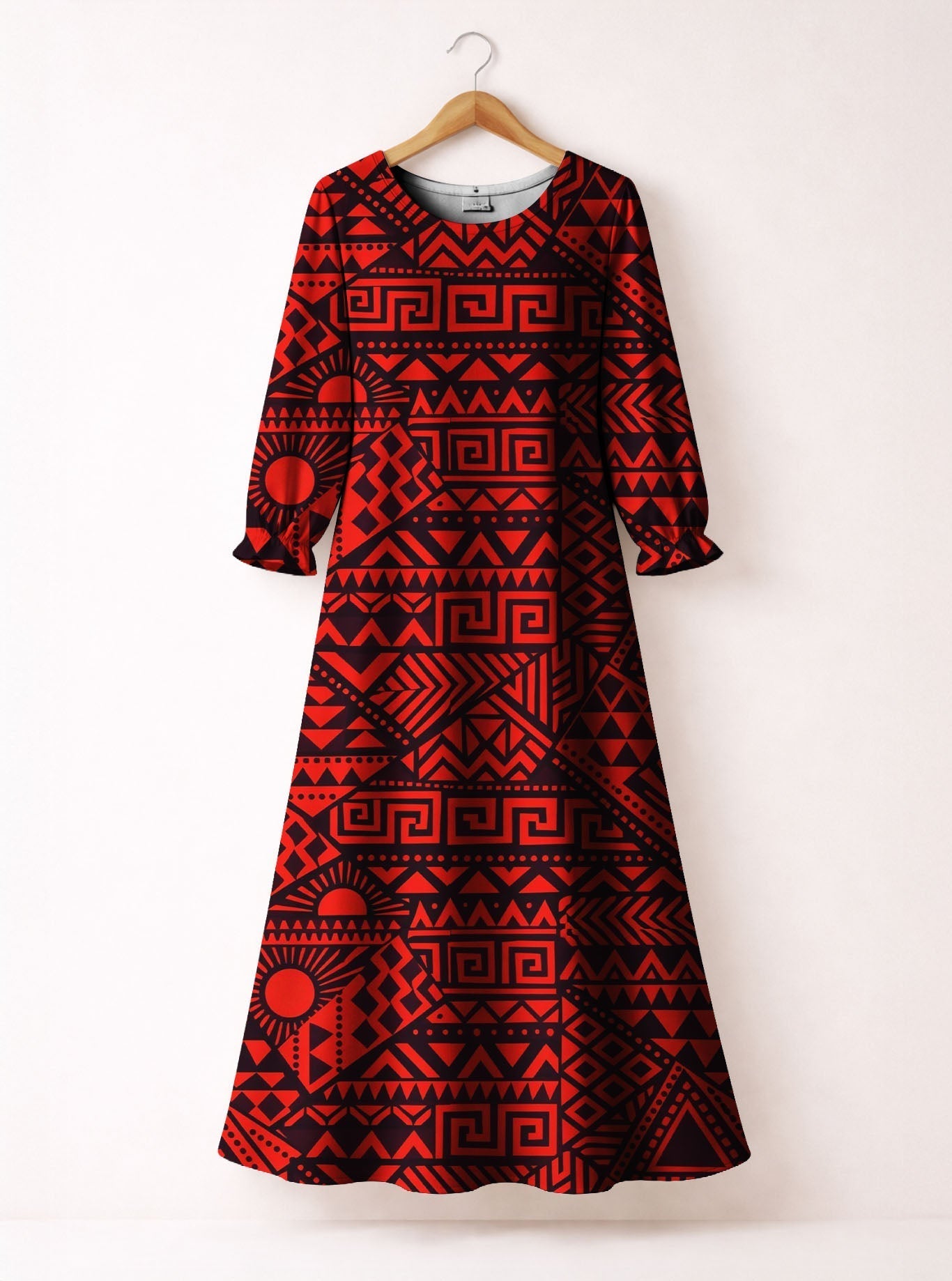"Shaka" Burgundy Long Sleeve Maxi Dress