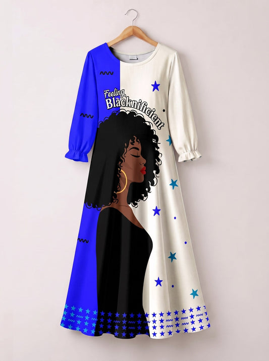 "Feeling Blacknificient Blue" Long Sleeve Maxi Dress