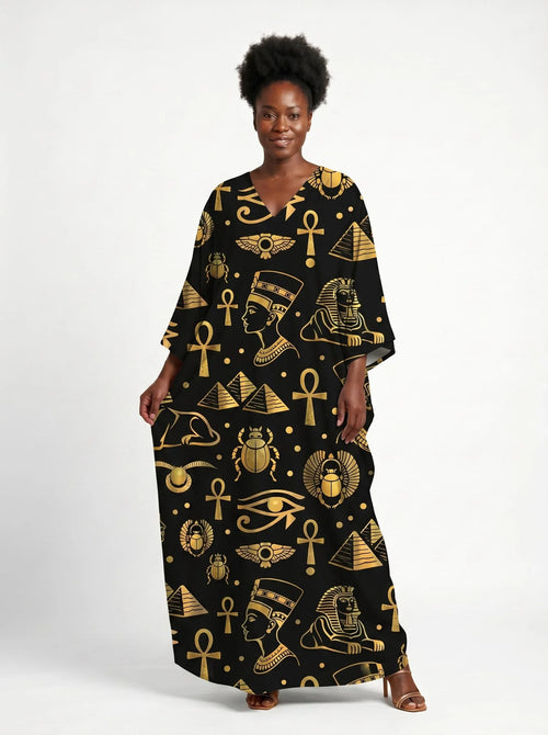 Nefertiti Black Gold Kaftan Dress