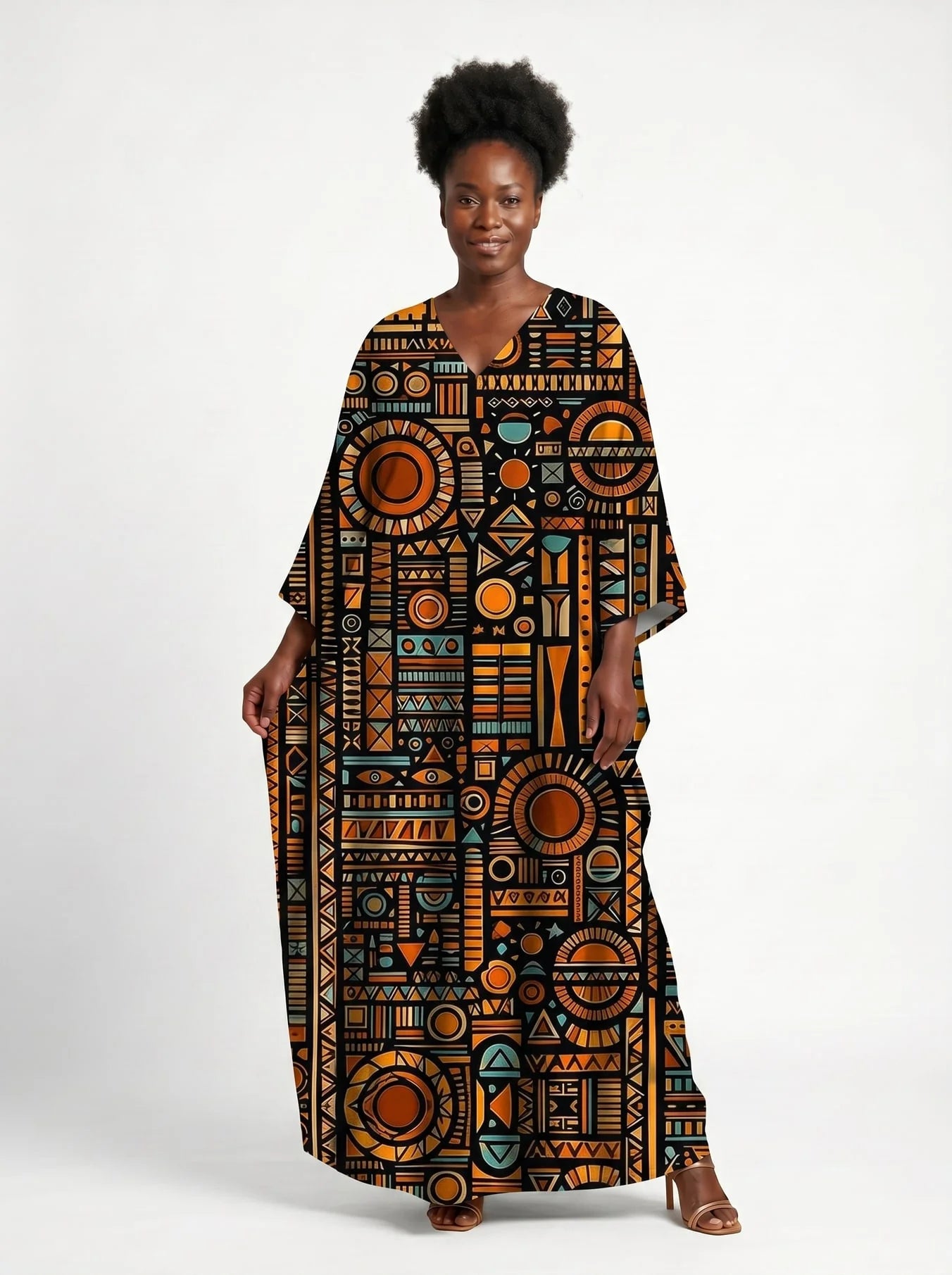 "Afrocentric" pattern kaftan dress