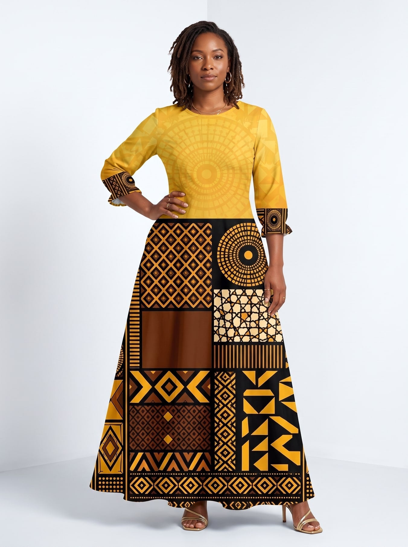 "Manjano" Long Sleeve Maxi Dress