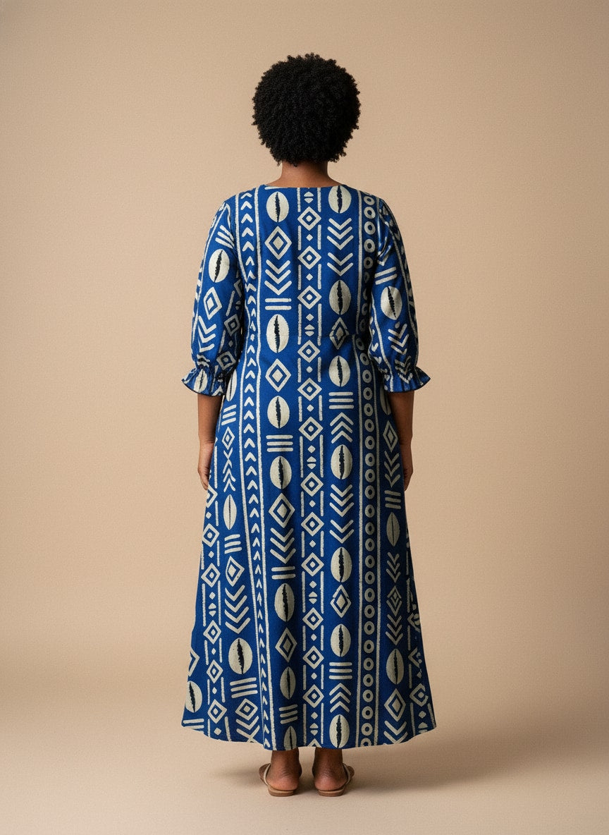 "Oshun" Royal Blue Long Sleeve Maxi Dress