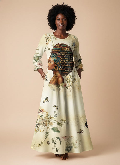 Gorgeous Black Queen Long Sleeve Maxi Dress