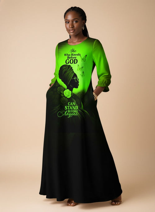 "Selah" Green Long Sleeve Maxi Dress
