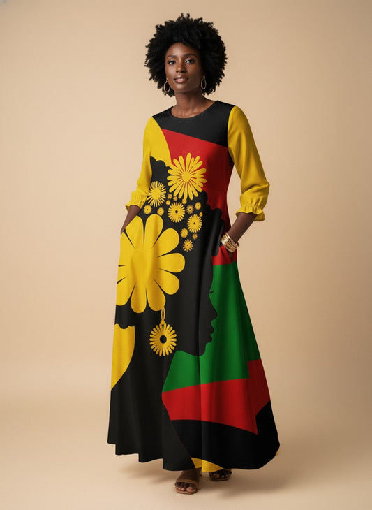 "Furaha" Long Sleeve Maxi Dress
