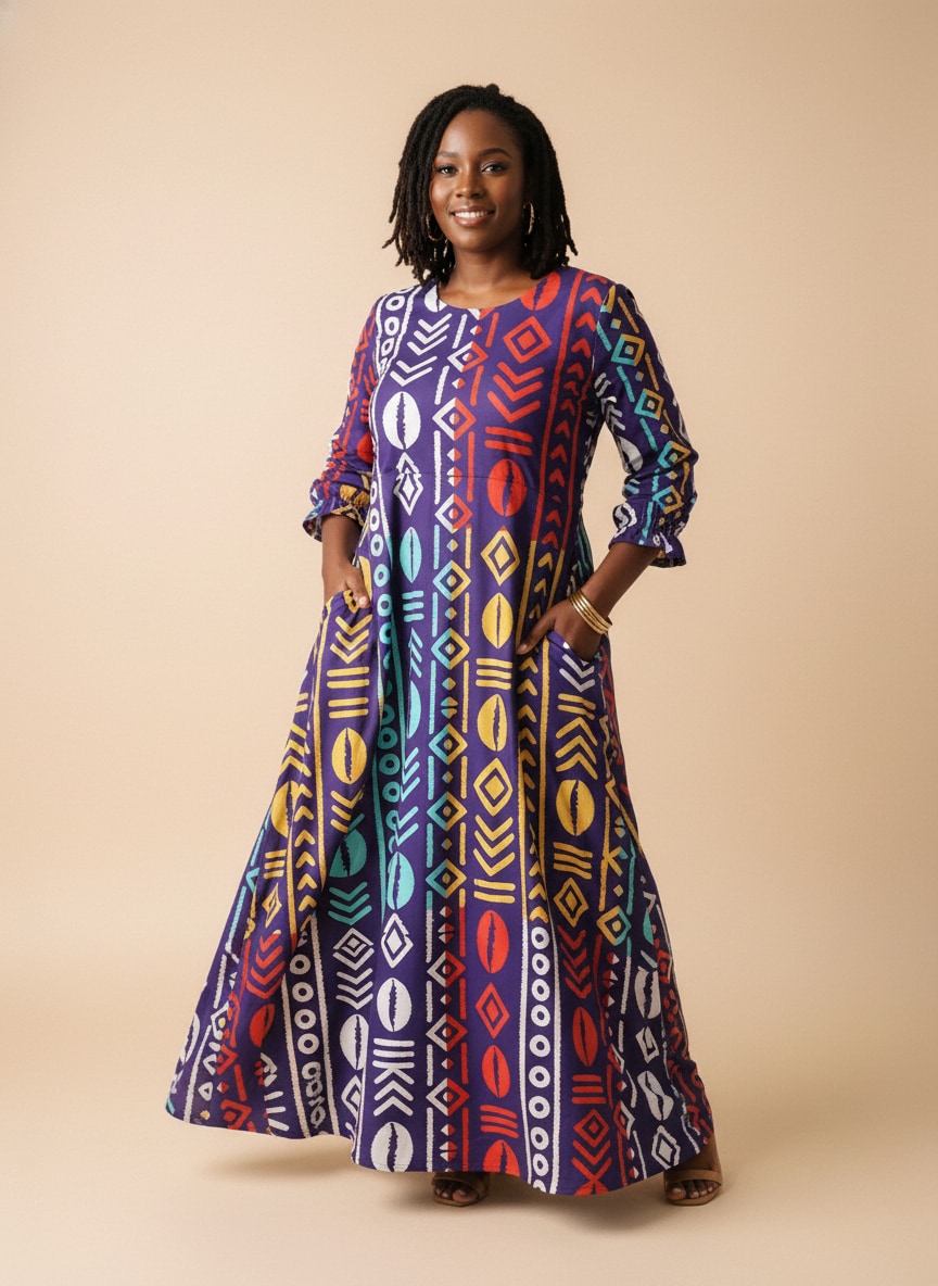 "Oshun Zamani" Long Sleeve Maxi Dress