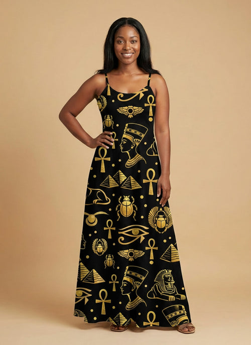 "Nefertiti" Black Gold Maxi Dress