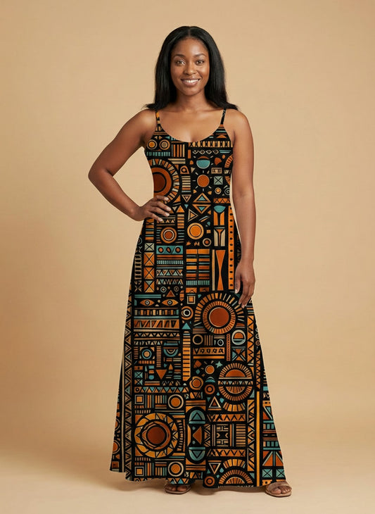 "Afrocentric Pattern Maxi Dress"