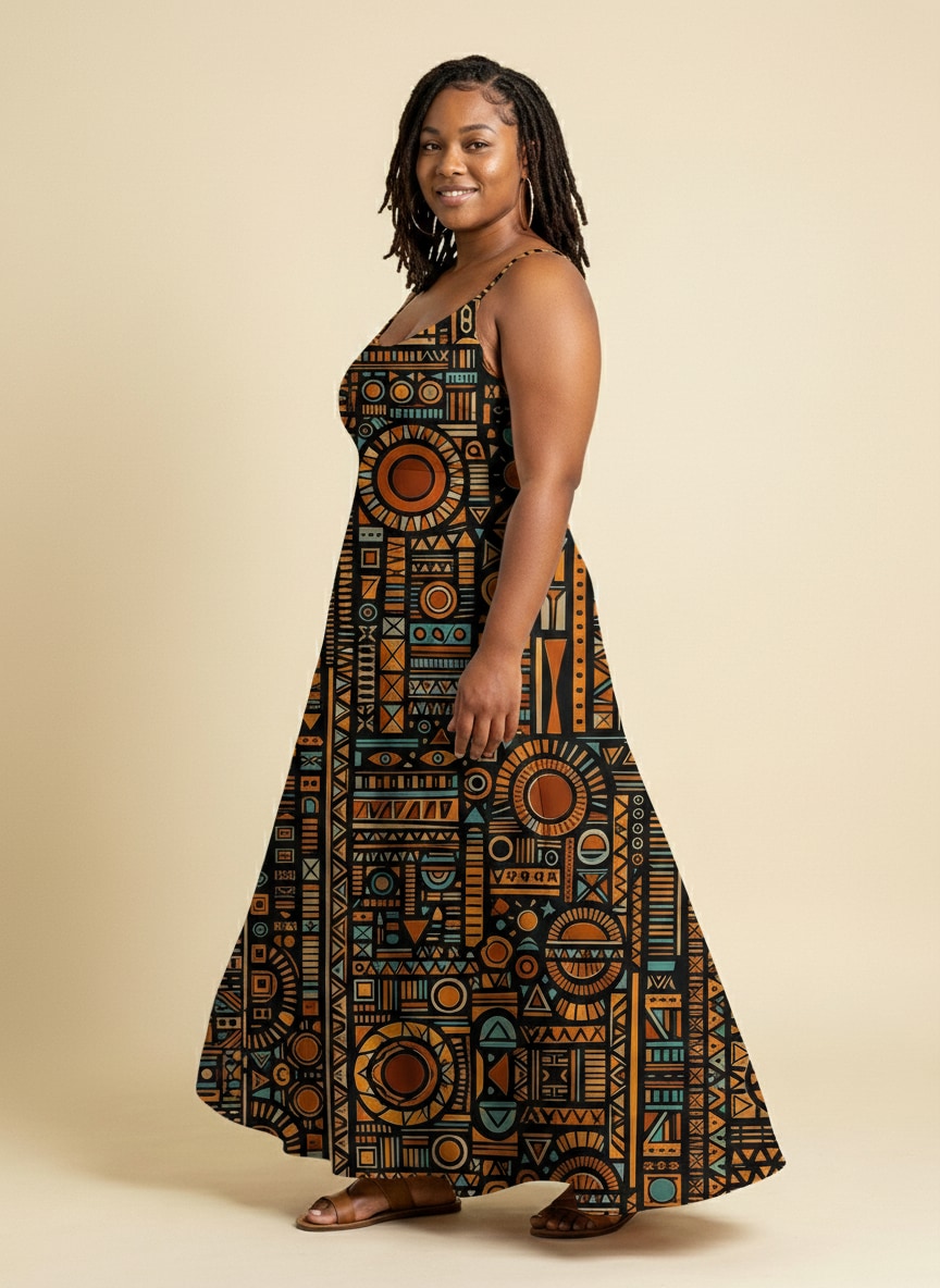 "Afrocentric Pattern Maxi Dress"